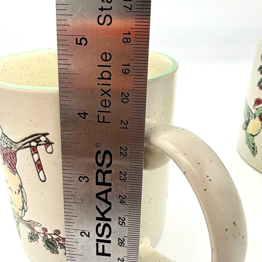 Eli + Ana Christmas Hummingbird Mugs Speckled Ceramic Set of 2 Green‎ Rim 2022